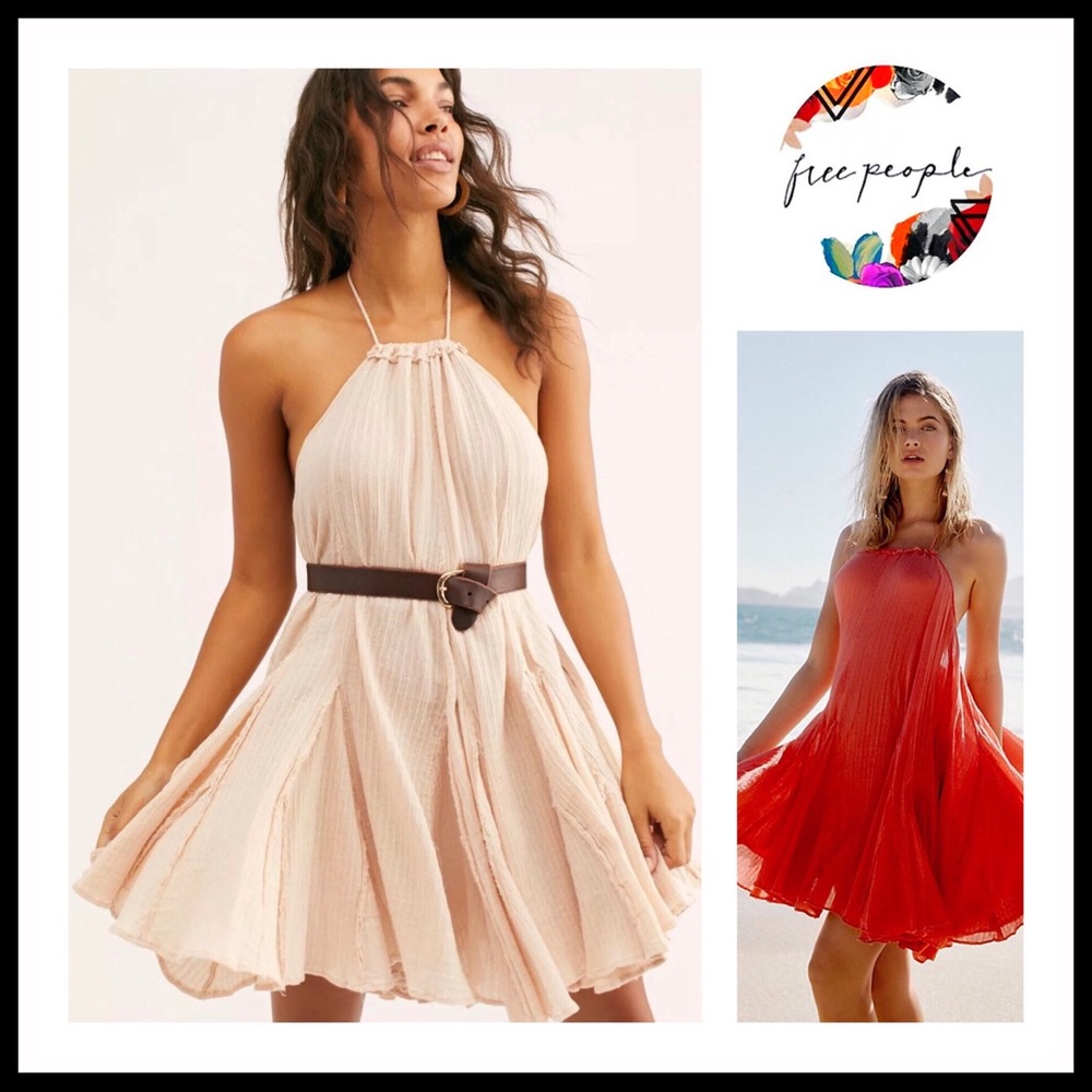 FREE PEOPLE BOHO FLOWY MINI HALTER SLIP DRESS A2C - Picture 16 of 16